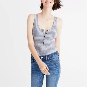 Madewell Striped Sleeveless Indie Henley Bodysuit